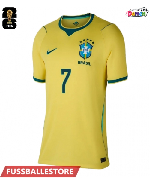 Günstige Brasilien Vinicius Junior #7 Heimtrikot Damen WM 2026 Kurzarm